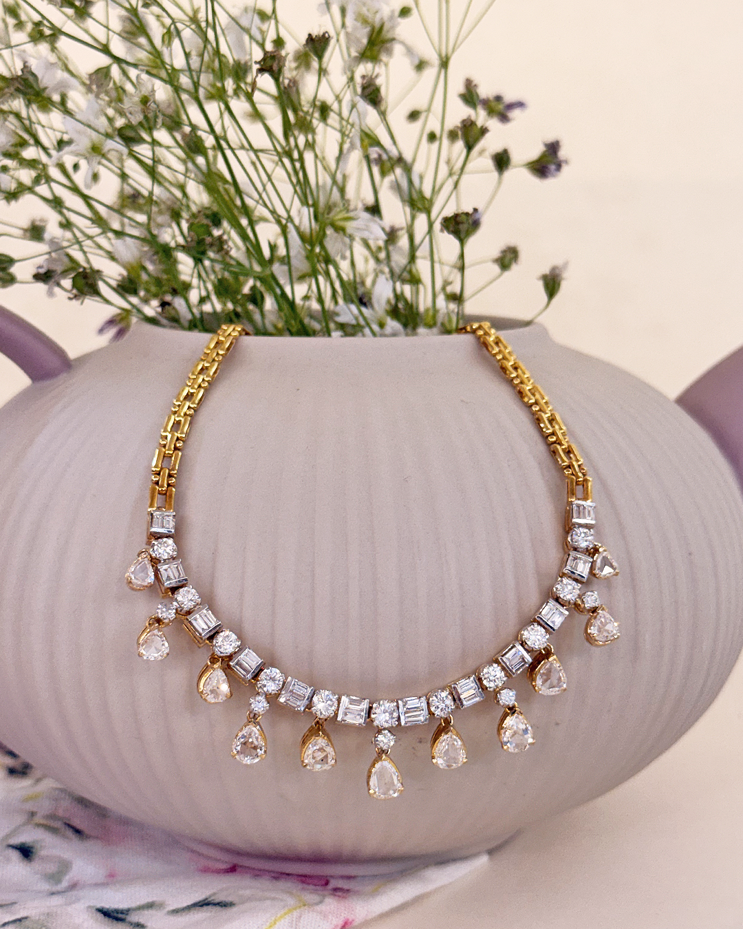 Floral inspiration from the rose cut natural diamond necklace