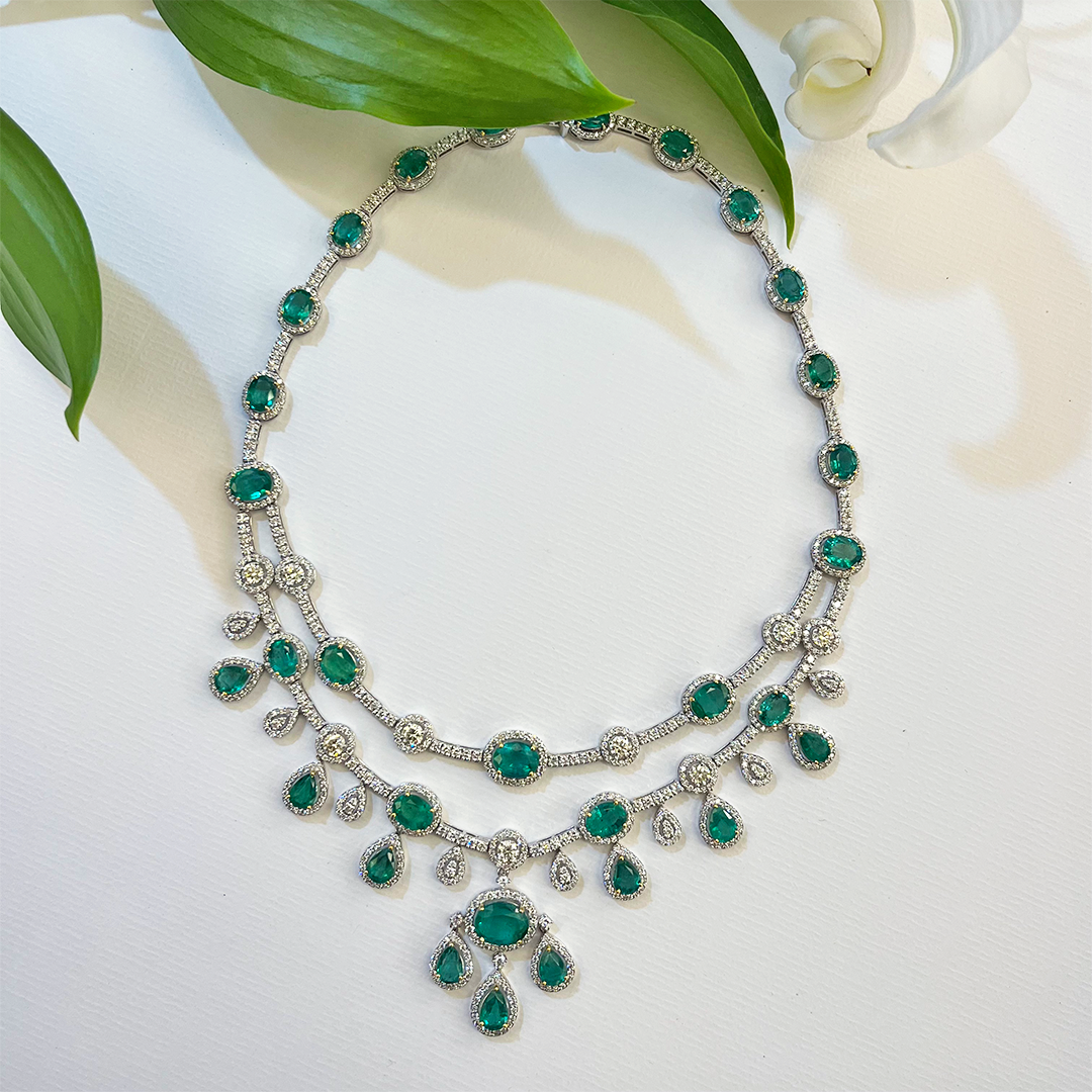 Natural Zambian Emeralds and Diamond Necklace