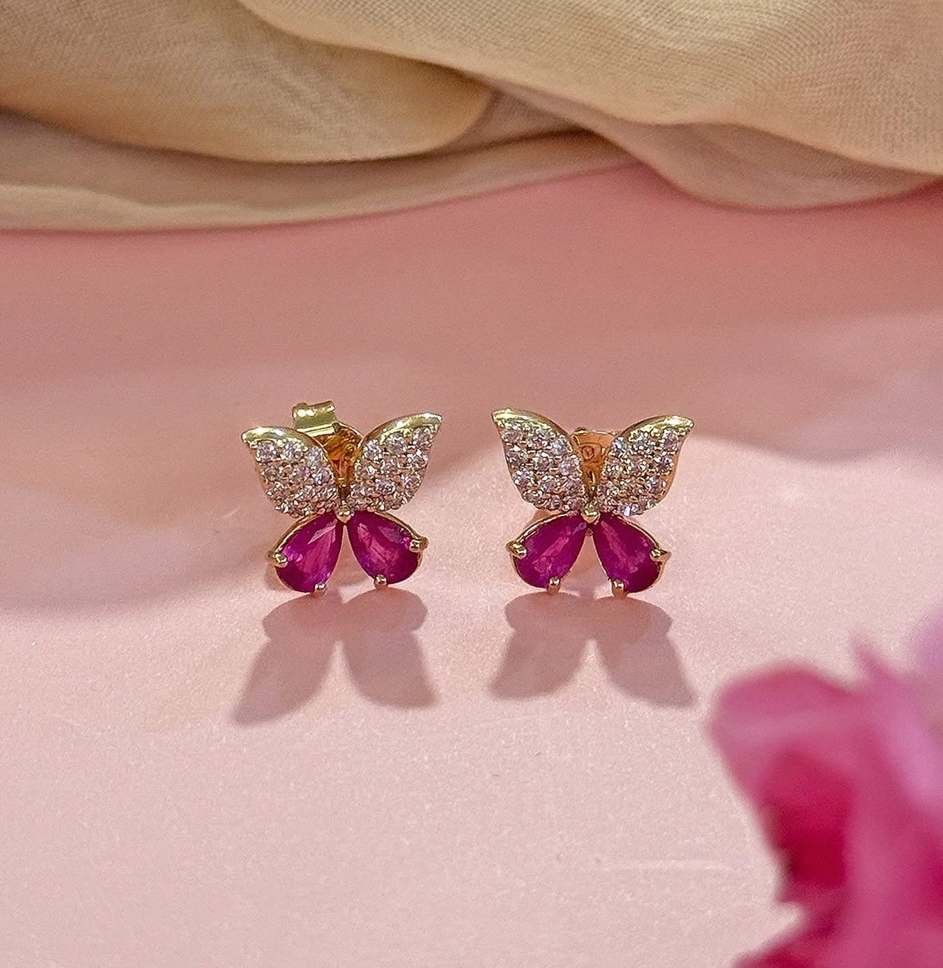 Natural Ruby and Diamond Earring