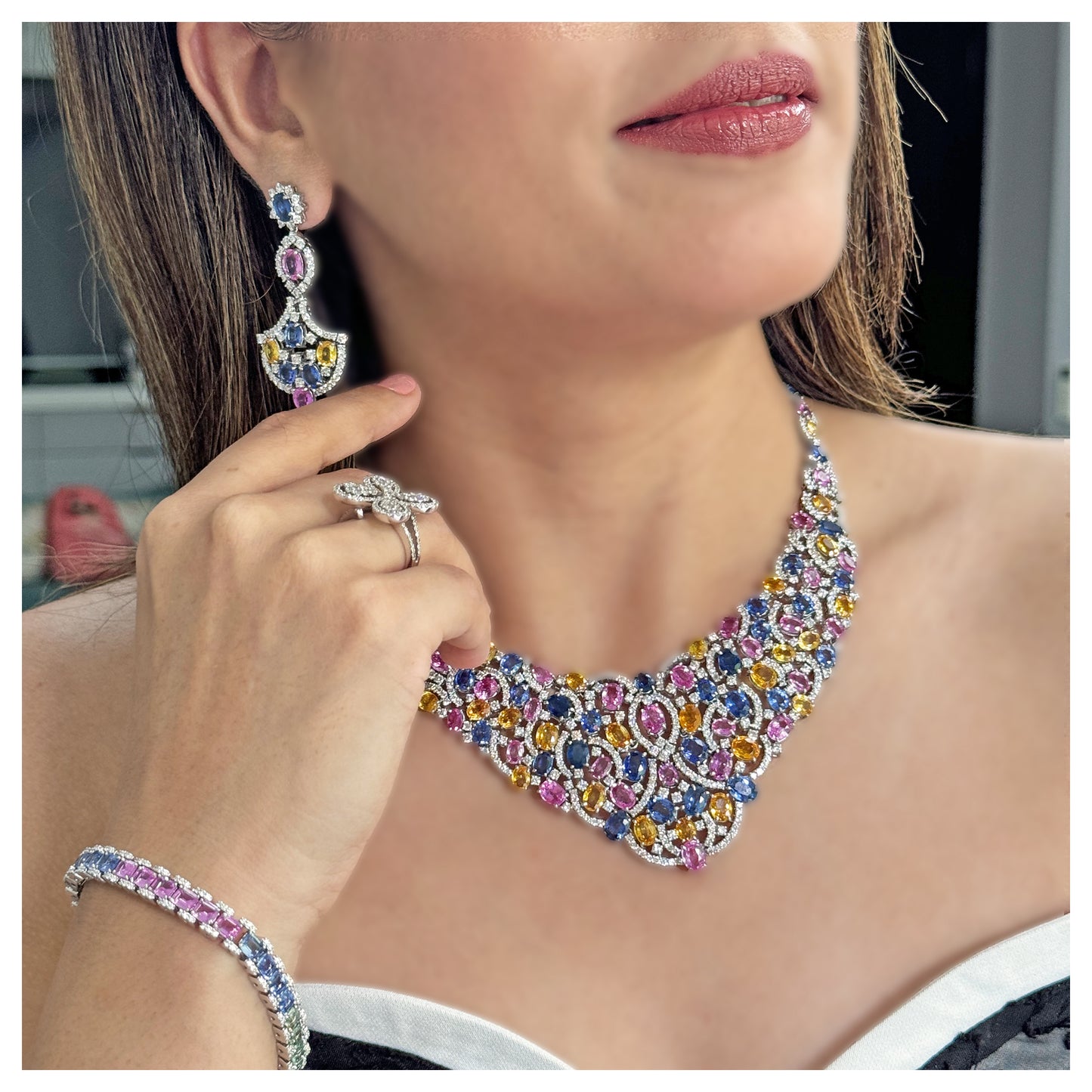 Natural Sapphire and Diamond Necklace
