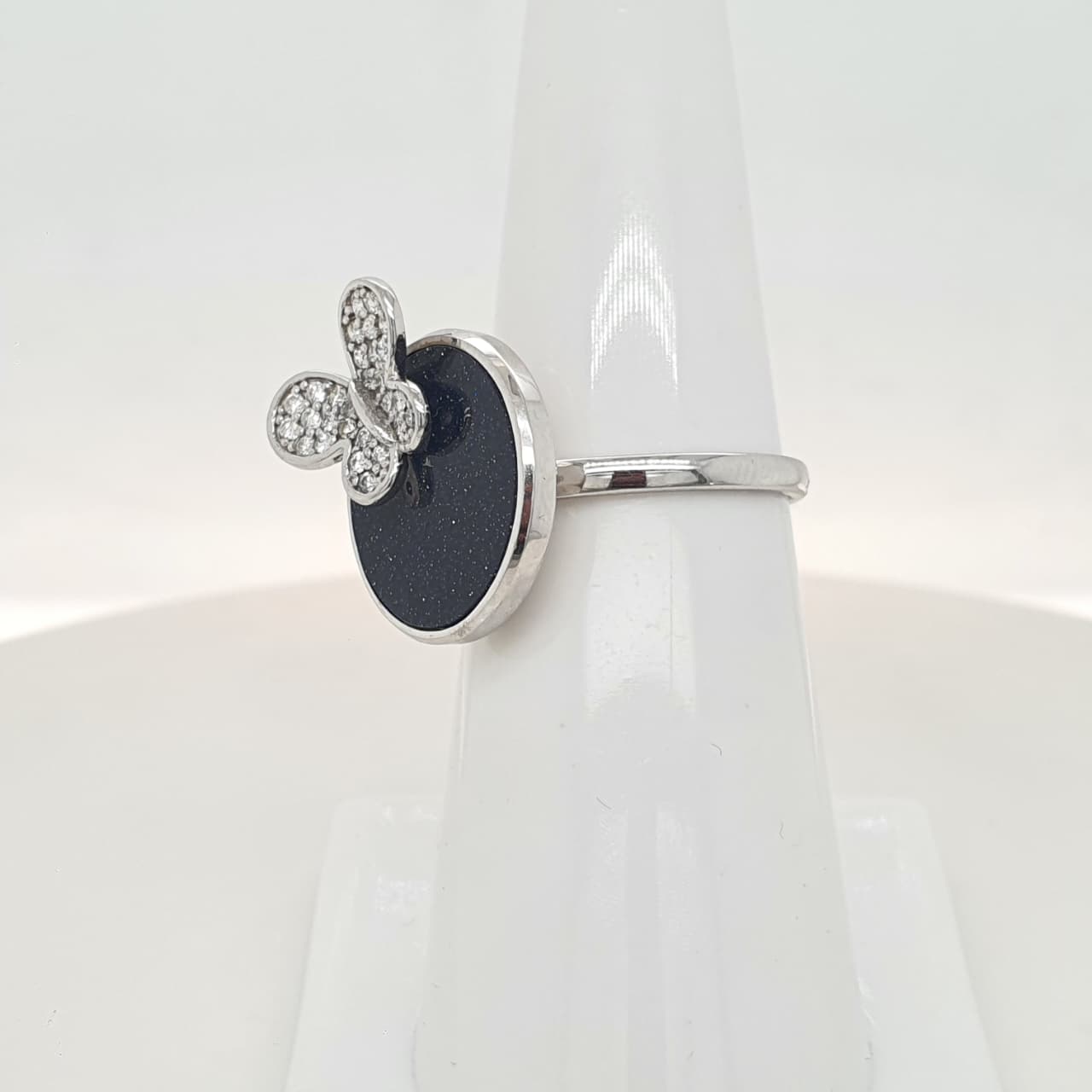 Natural Diamond and Black Color Stone Ring