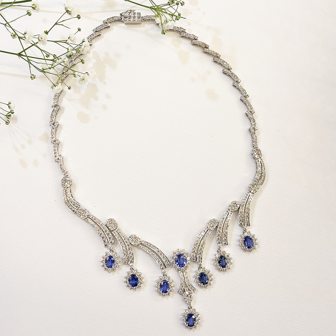 Natural Sapphire and Diamond Necklace