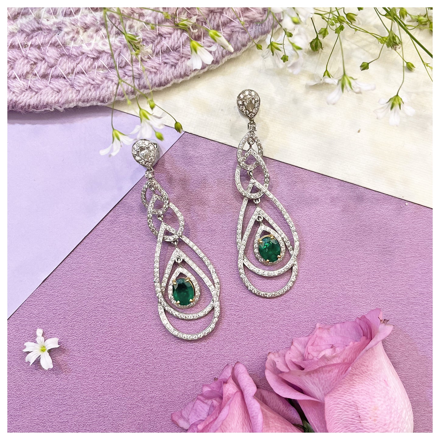 Natural Emerald And Diamond Earring