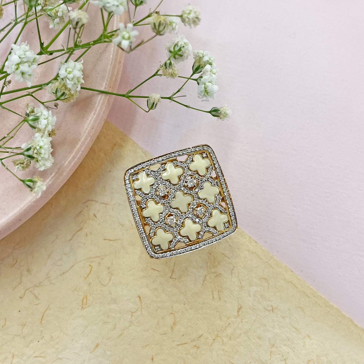 Natural Diamond Ring with Enamel