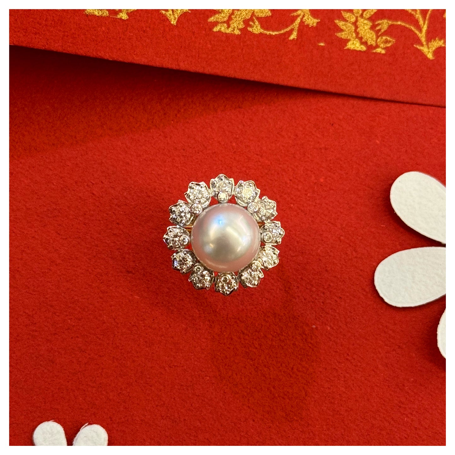 Natural South Sea Pearl & Diamond Ring