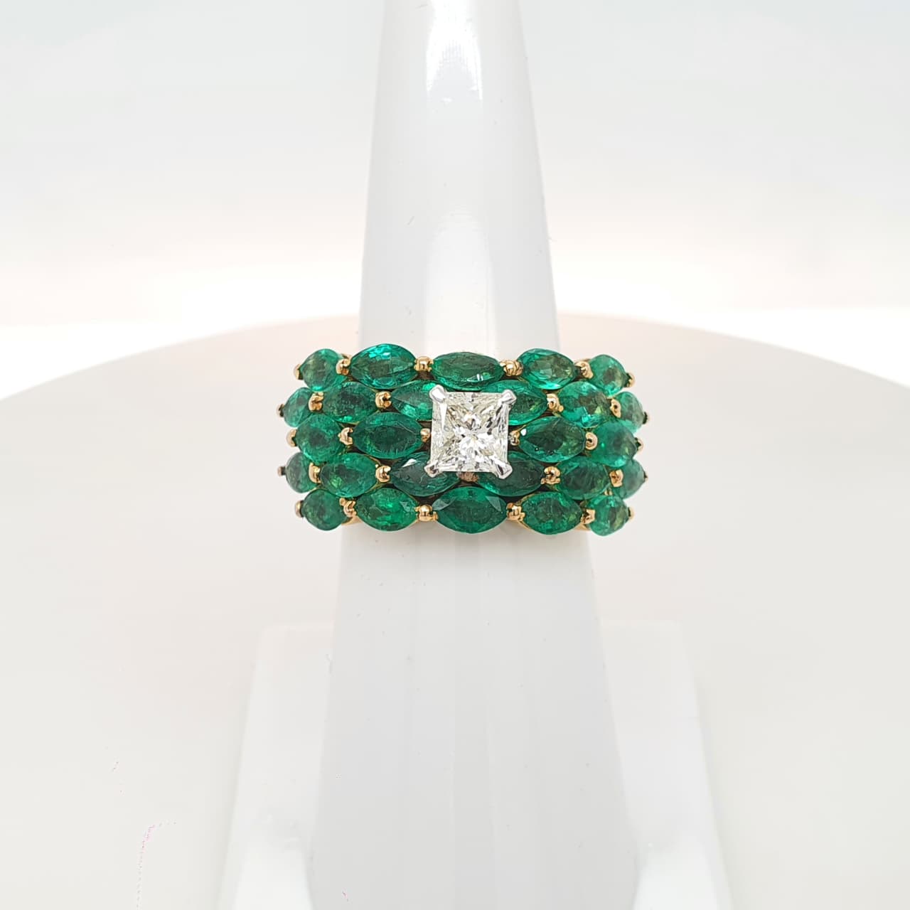 Natural Emerald and Princess Cut Diamond Ring