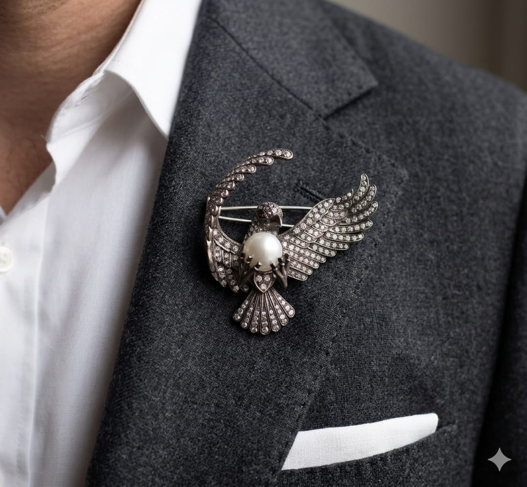 Natural Diamond and South Sea Pearl Brooch