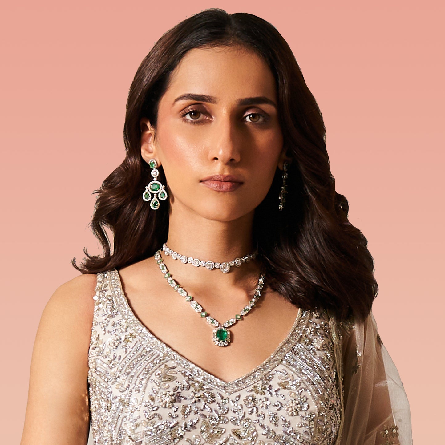 Natural Emerald and Diamond Necklace