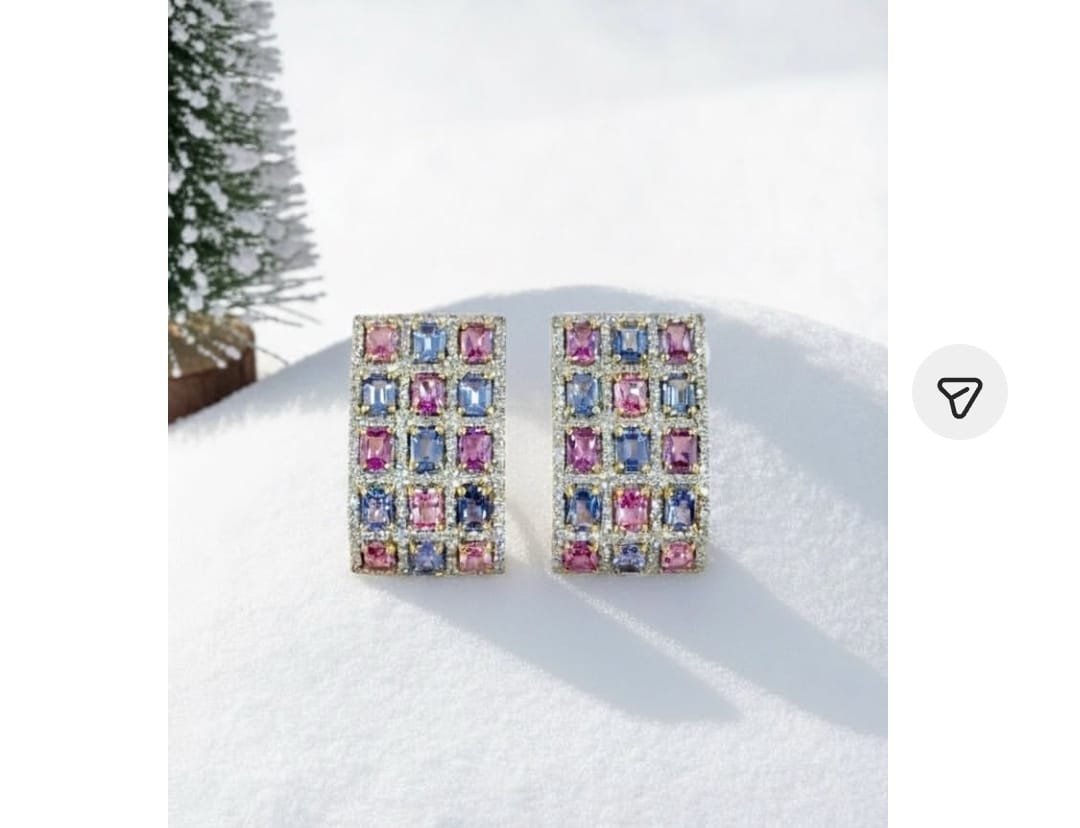 Natural Multi-sapphire and Diamond Earring Studs