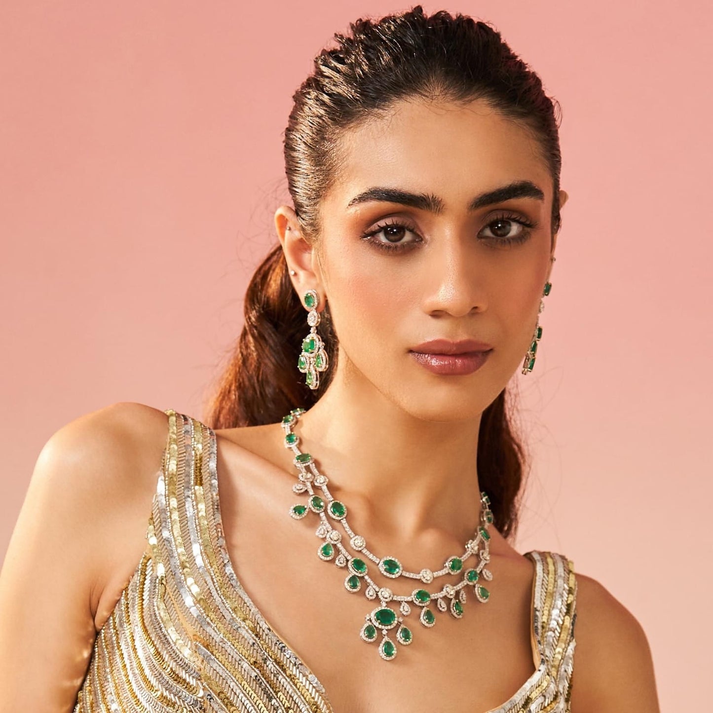 Natural Zambian Emeralds and Diamond Necklace