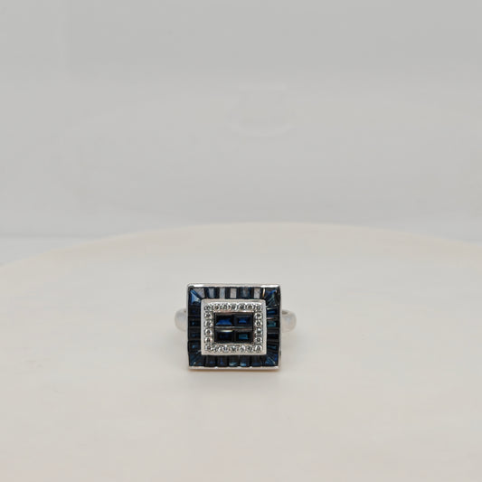 Natural Blue Sapphire and Diamond Ring