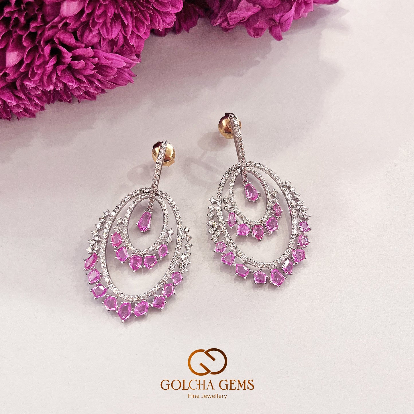 Rosé Spark Natural Pink Sapphire and Diamond Earrings