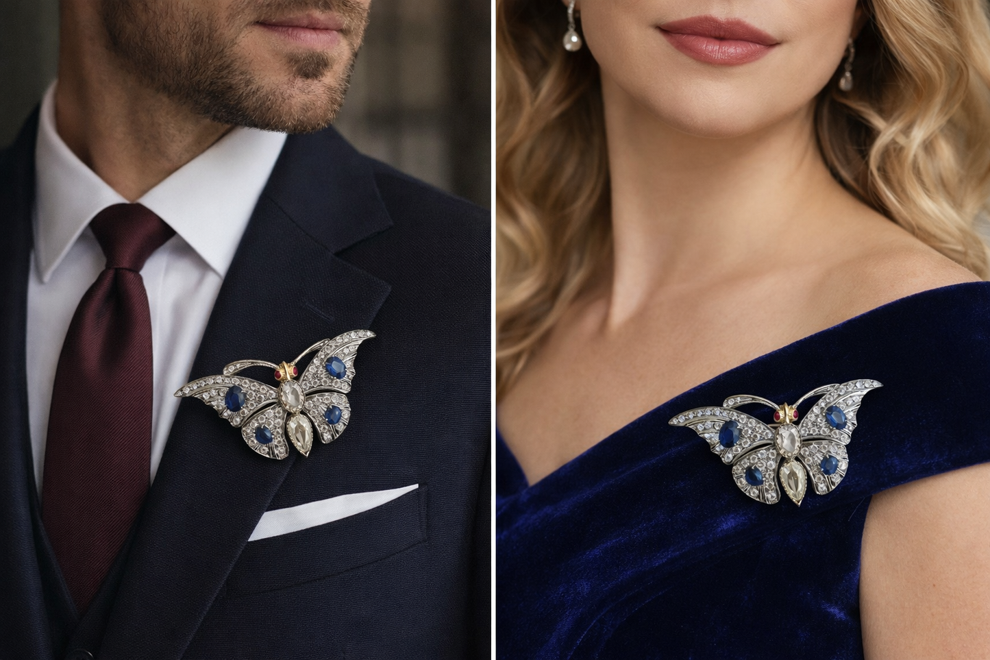 Natural Diamond and Blue Sapphire Brooch