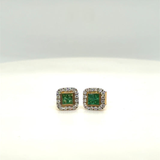 Natural Emerald and Diamond Earring Studs