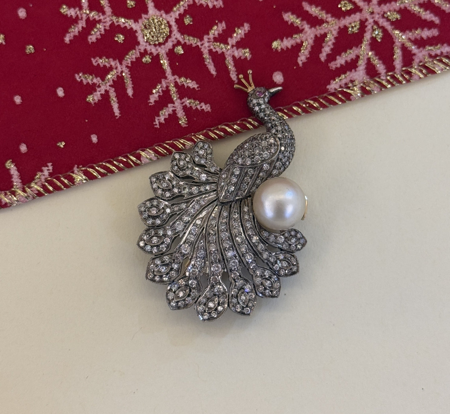 Natural Pearl and Diamond Brooch