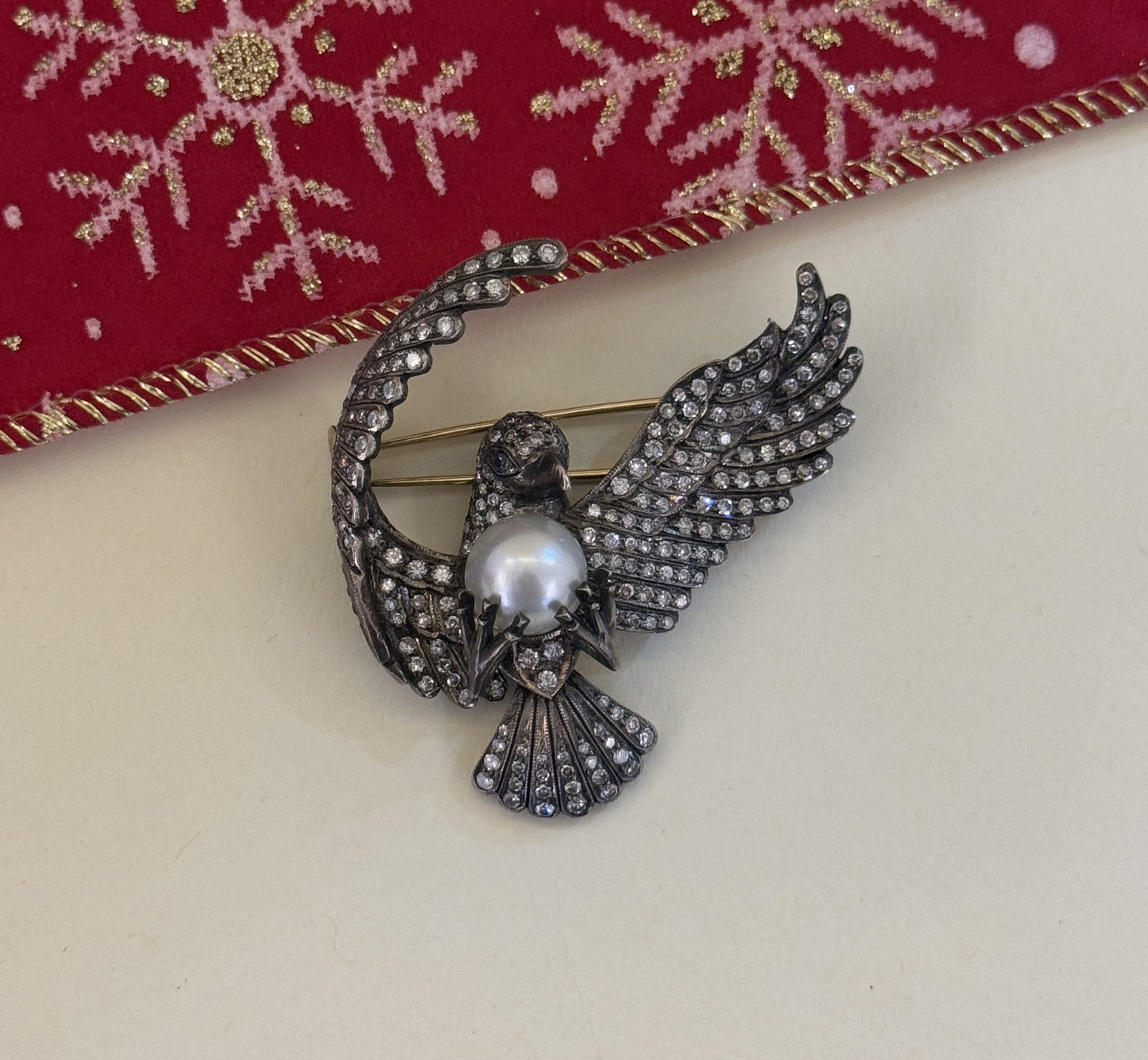 Natural Diamond and South Sea Pearl Brooch