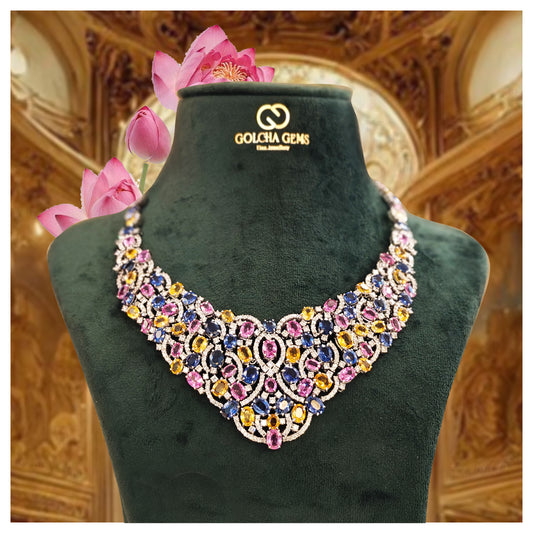 Natural Sapphire and Diamond Necklace