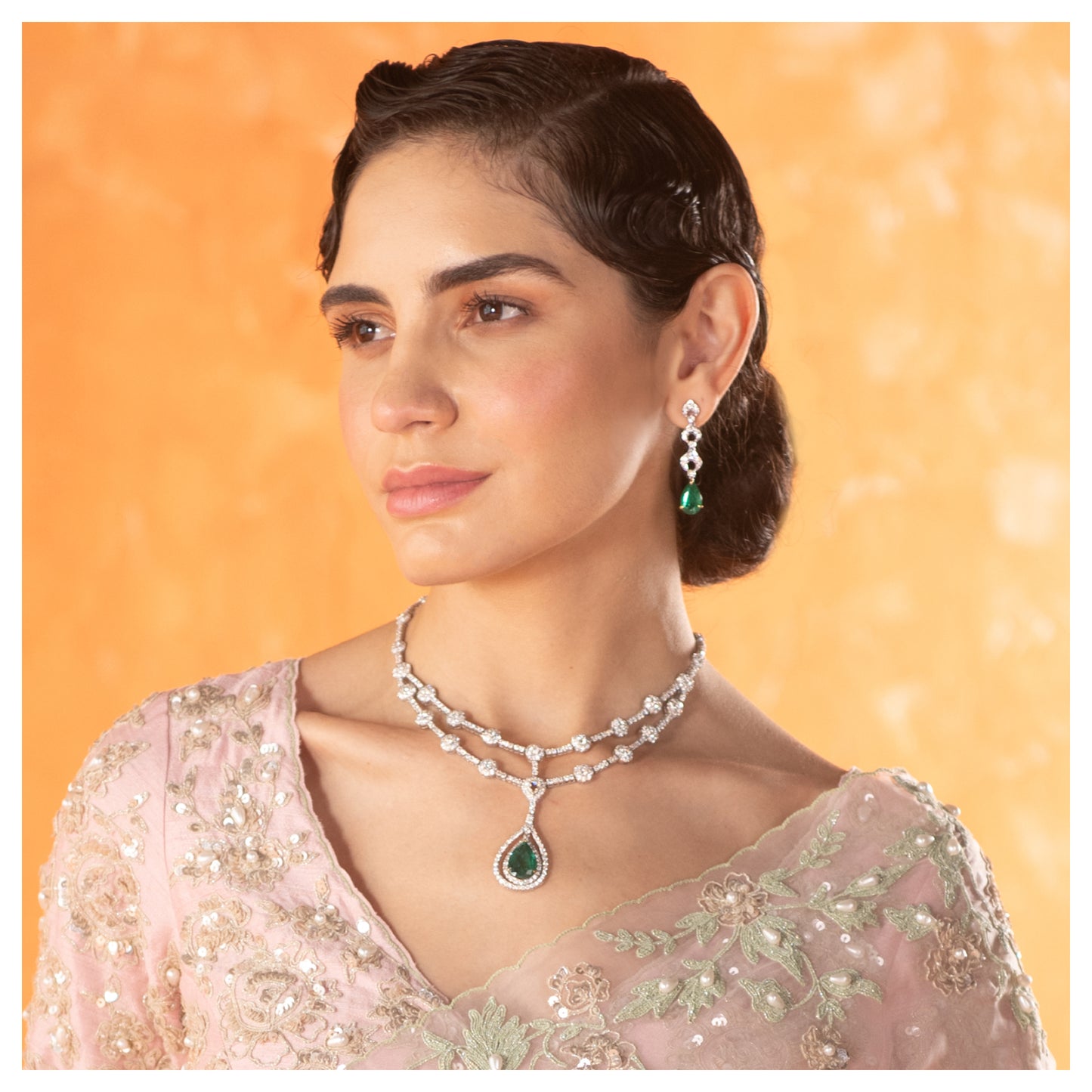 Natural Emerald and Diamond Necklace