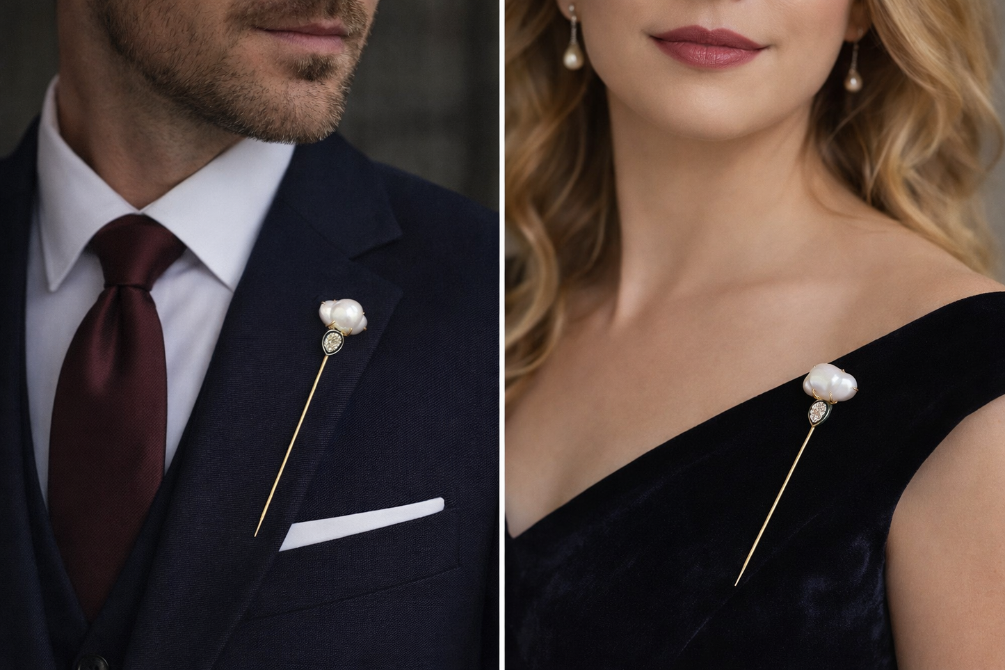 Natural Pearl and Diamond Pin