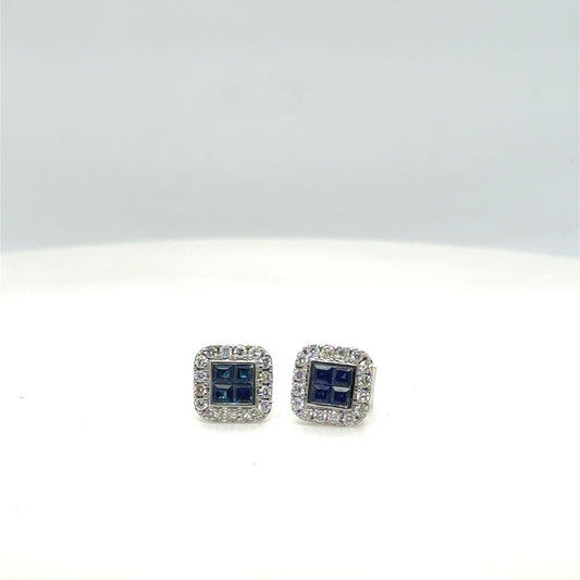 Natural Sapphire and Diamond Earring Studs
