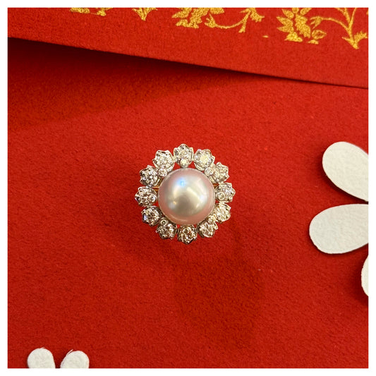 Natural South Sea Pearl & Diamond Ring