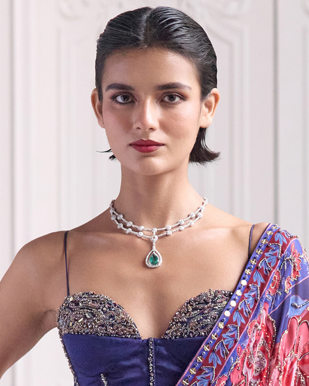 Natural Emerald and Diamond Necklace