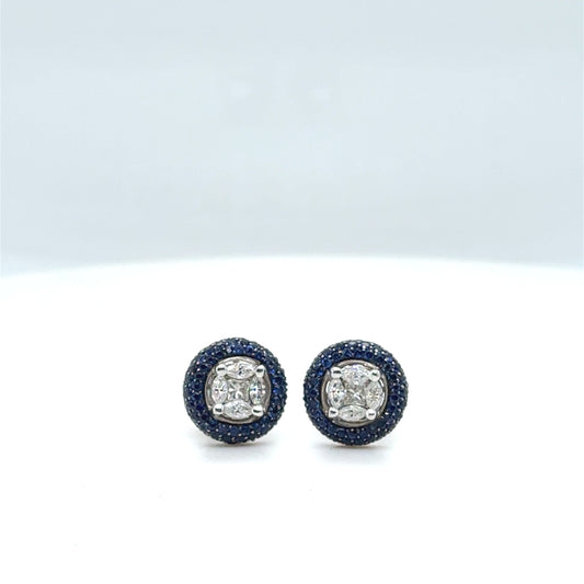 Natural Blue Sapphire and Diamond Earring Studs