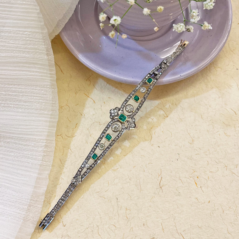 Natural Emerald and Old-Cut Diamond Necklace