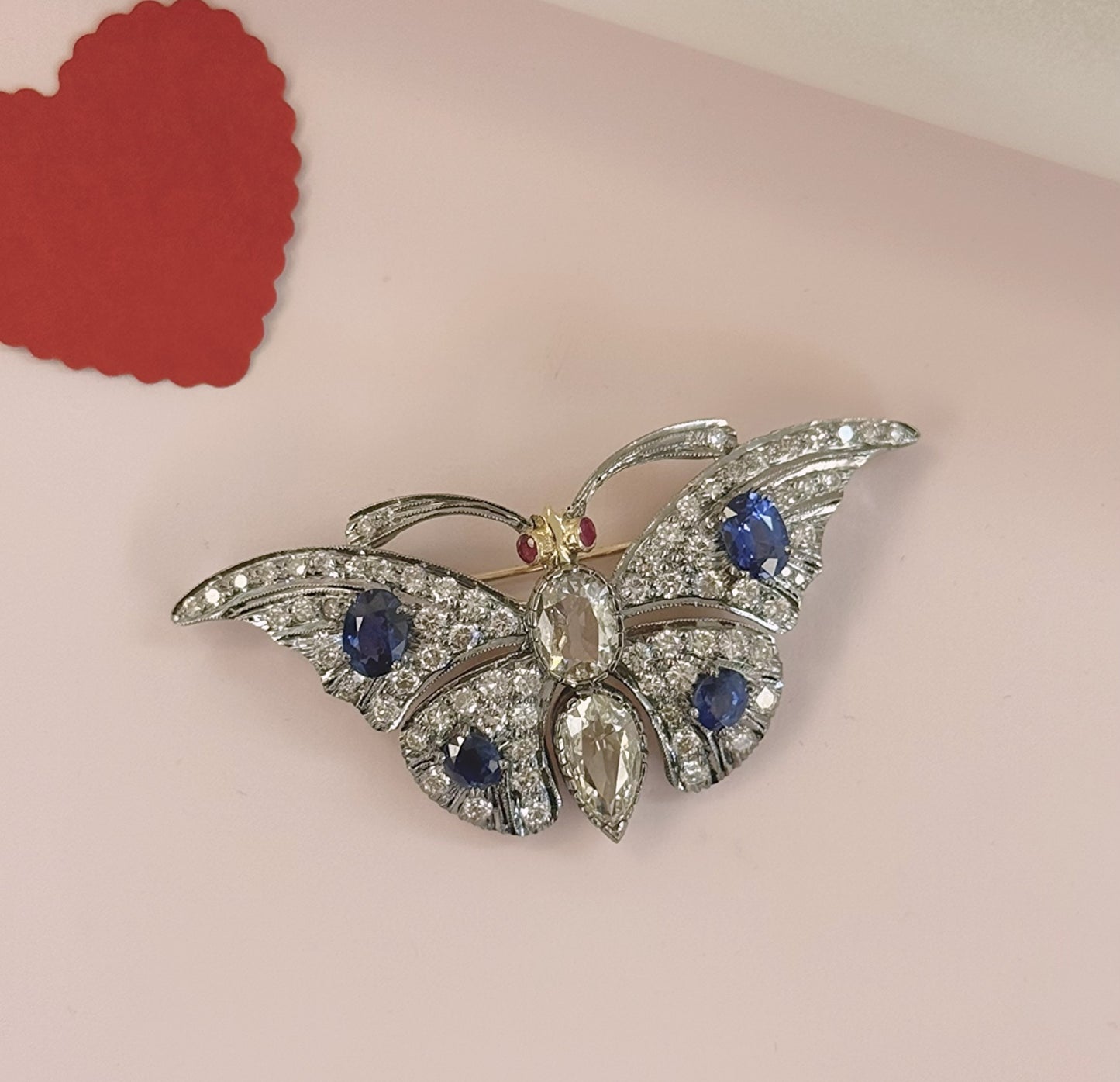 Natural Diamond and Blue Sapphire Brooch
