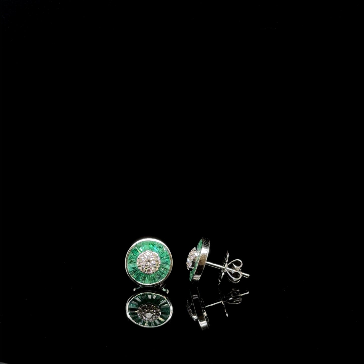 Natural Emerald and Diamond Earring Studs