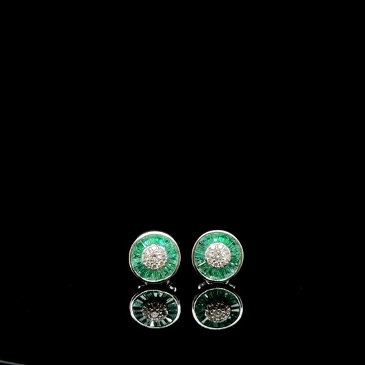 Natural Emerald and Diamond Earring Studs
