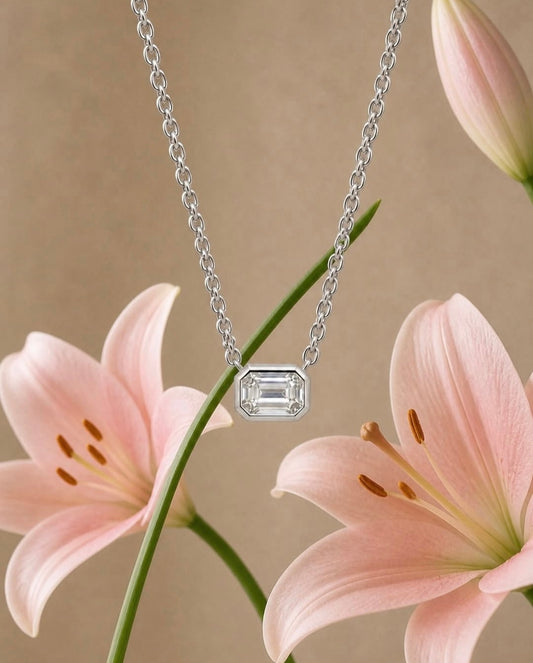 Stunning Gold Pendant Platinum Chain with Emerald‑Cut Diamond
