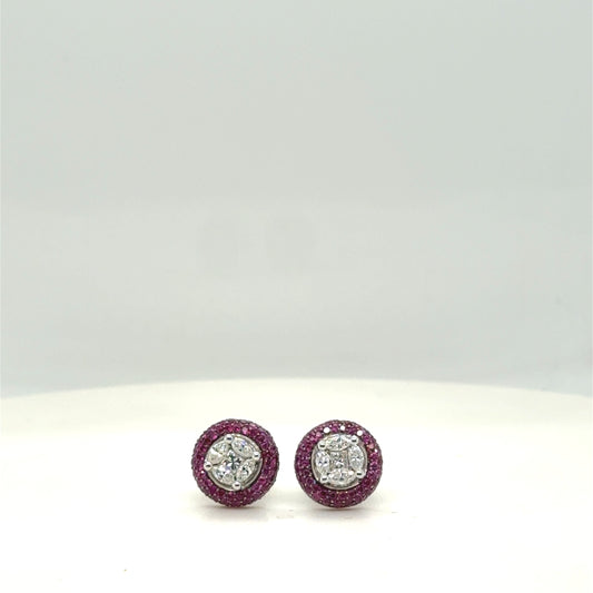 Natural Ruby and Diamond Earring Studs